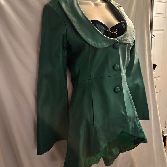 NEW Dead Stock Green Leather Coat/Jacket S/M FIT AND FLAIR - Picture 2 of 16